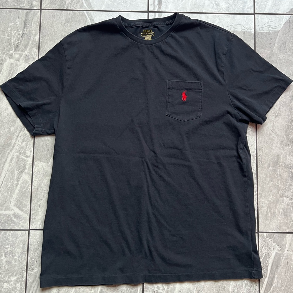 Polo Ralph Lauren Mens Black Pocket Crewneck T-shirt Embroidered Red Pony Cotton